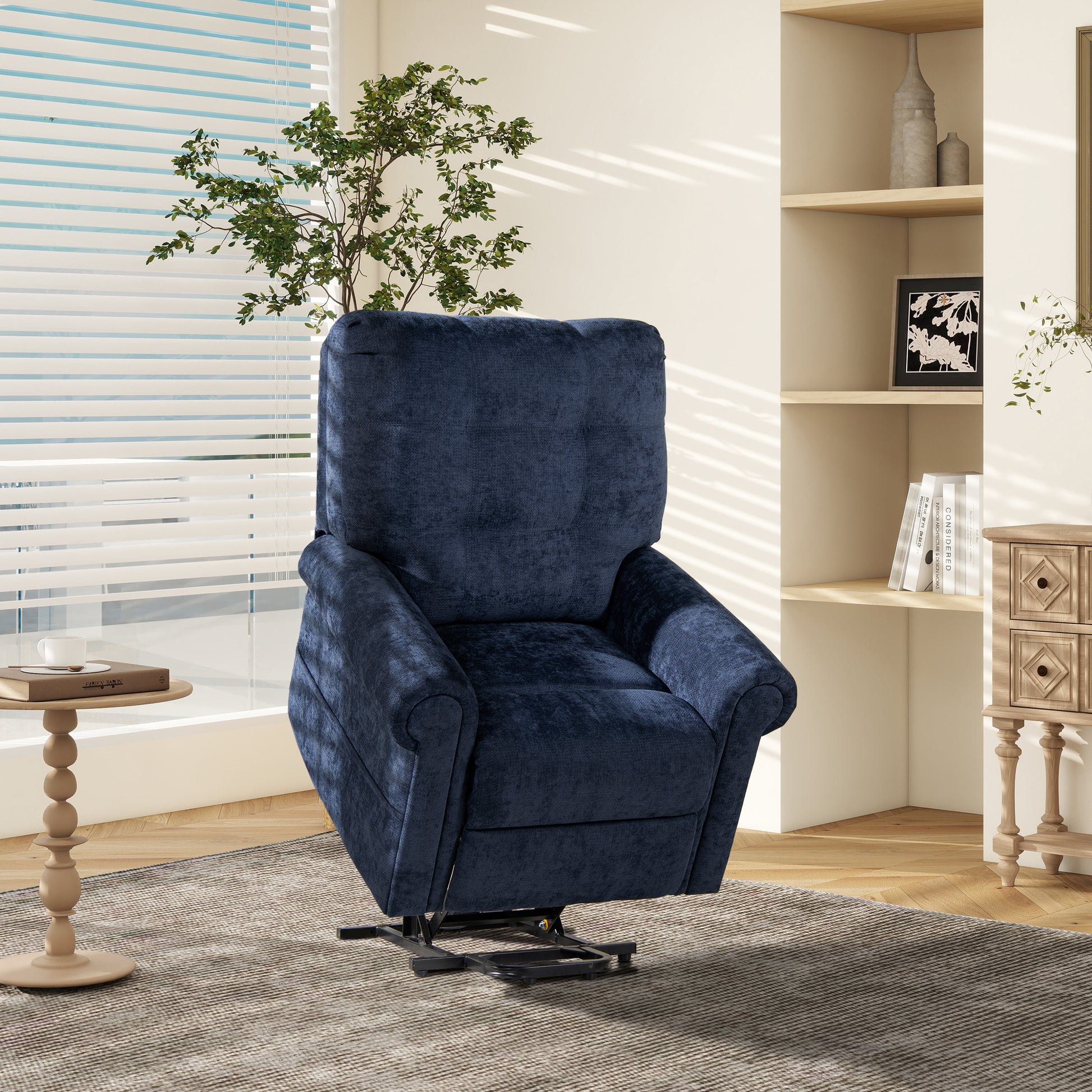 Irwin 36" Power Lift Recliner Chair, Dusk Navy Blue Chenille Navy Blue Foam Chenille