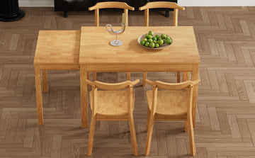 Farmhouse 65" 5 Piece Extendable Dining Table Set With Wheels Kitchen Table Set With 17.7" Pull Out Side Table And Dining Chairs For Small Places, Natural Wood Wood Natural Solid Back Wood Dining Room Solid Wood Rubberwood Rectangular Rectangular Dining