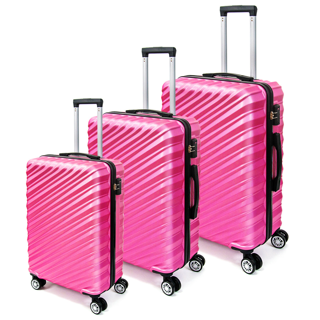 3 Piece Hard Shell Luggage Set With Tsa Lock Spinner Wheel Abs Lightweights Checked Convenient Stackable Suitcase Woman Men 20 24 28 Rose Red Abs