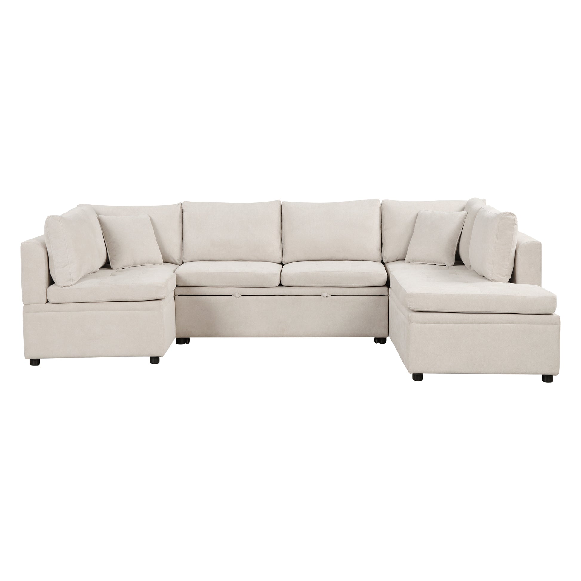 117.3" Oversized Sectional Sofa U Shaped Sofa Couch Pull Out Sofa Bed With Two Throw Pillows For Living Room, Beige Beige Foam Chenille 4 Seat