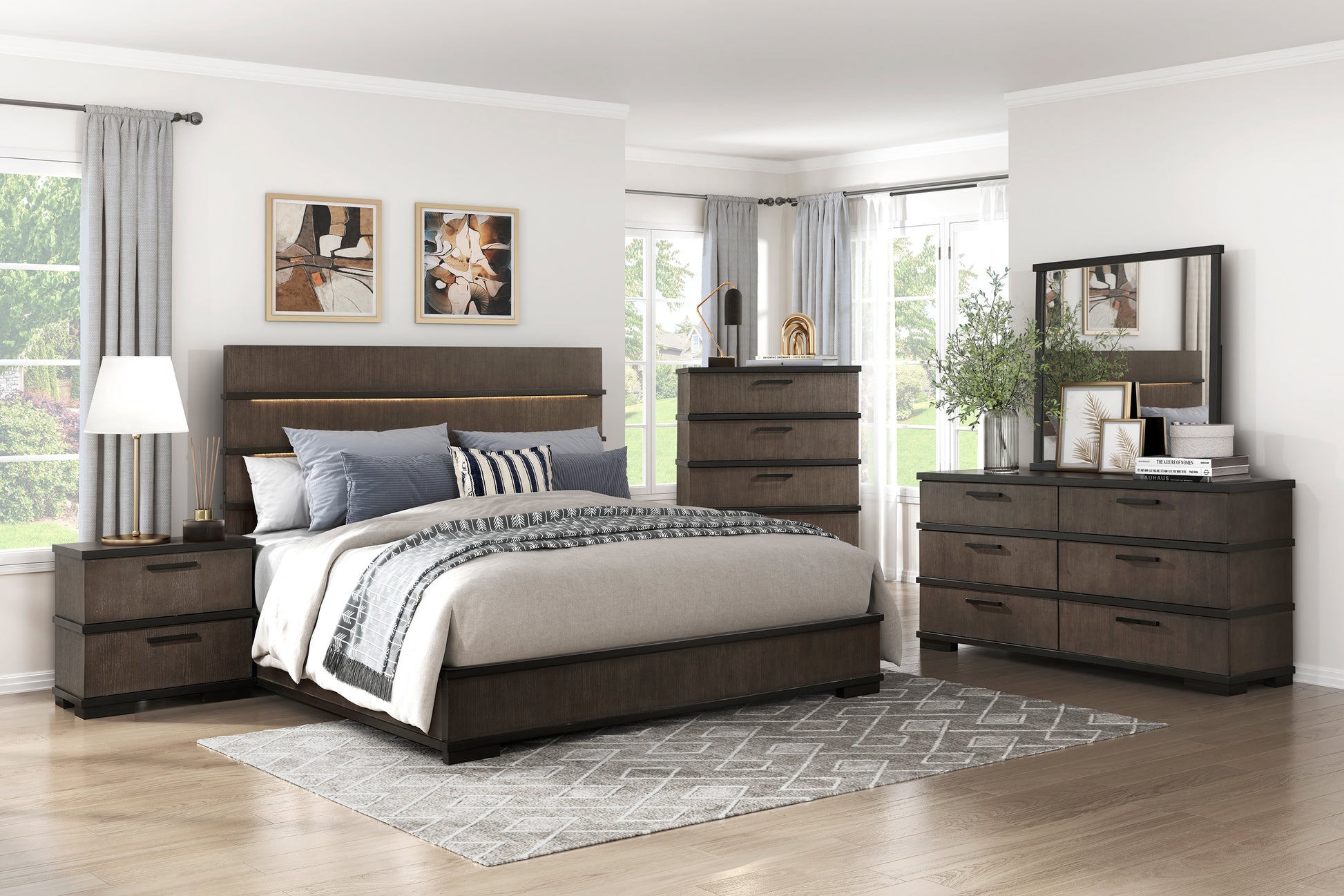 Two Tone Brown Black Finish 6 Drawers Dresser 1Pc Modern Industrial Design Bedroom Furniture Black,Brown Gray Wood