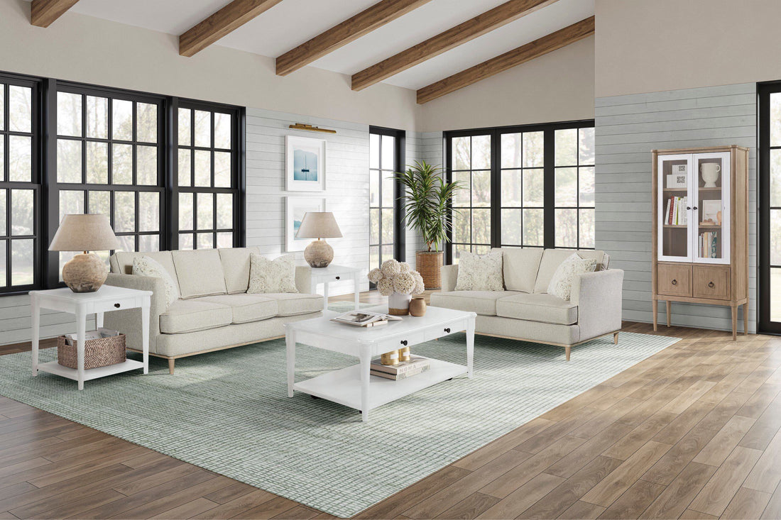 Loveseat With 2 Reversable Cushions And 2 Pillows Off White Upholstered