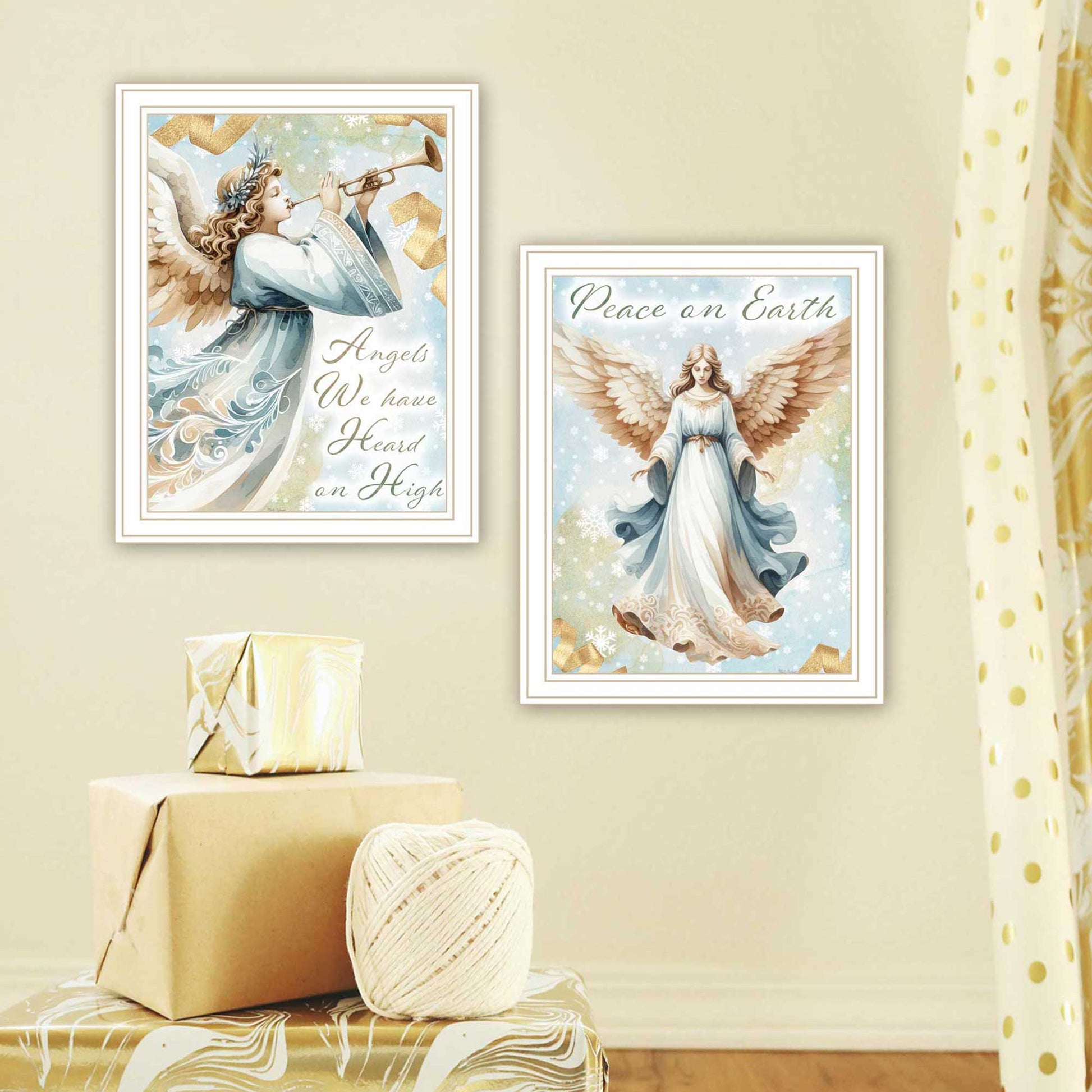 2 Piece Vignette Angels We Have Heard On High White Framed Wall Art For Living Room, Holiday Wall Art Print For Home Decor, Bedroom Wall Art By Nicole Decamp Multicolor Wood Paper