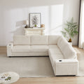 110 Inch Oversized Corduroy Corner Sofa,L Shaped Corner Couch With Two Storage Spaces,Usb Port & T Pyce Port And Cup Holderdeep Seat Comfy Upholstered Couches For Living Room Not Freely Combinable Beige Corduroy 5 Seat