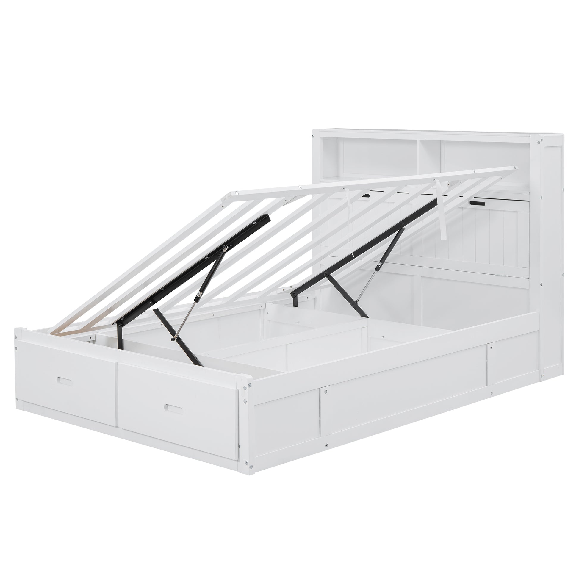 Wood Full Size Hydraulic Platform Bed With Storage Led Headboard, Charging Station And 2 Drawers, White Box Spring Not Required Full White Wood Bedroom Bed Frame Solid Wood Mdf