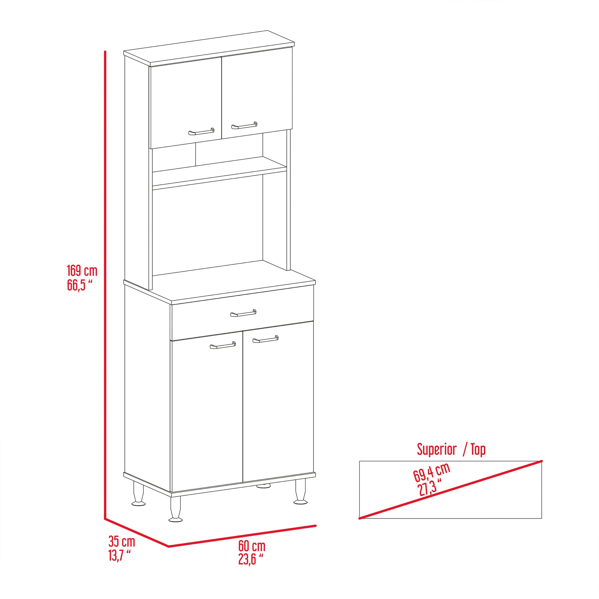 Bay Area Pantry, Two Door Cabinets, One Drawer, Four Adjustable Metal Legs Beige Kitchen Contemporary Melamine Engineered Wood