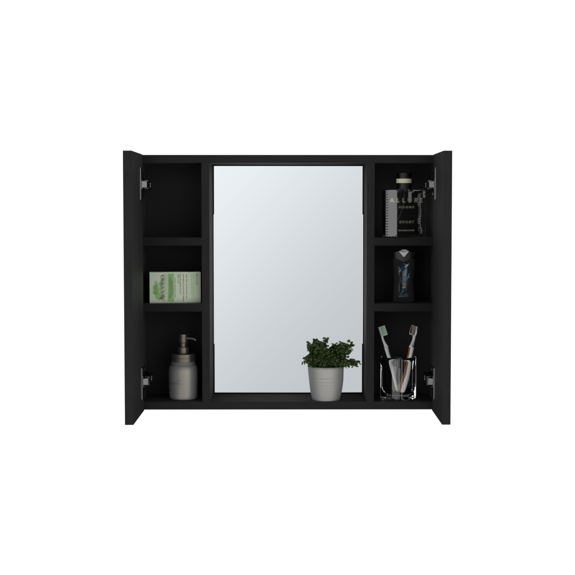 Artemisa Medicine Cabinet, Double Door, Mirror, One External Shelf Black Black 1 1 Bathroom Wall Mounted Modern Particle Board Particle Board