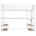 Twin Size Metal Loft Bed With Desk, Storage Shelves And Charging Station, White Box Spring Not Required Twin White Metal Mdf Metal