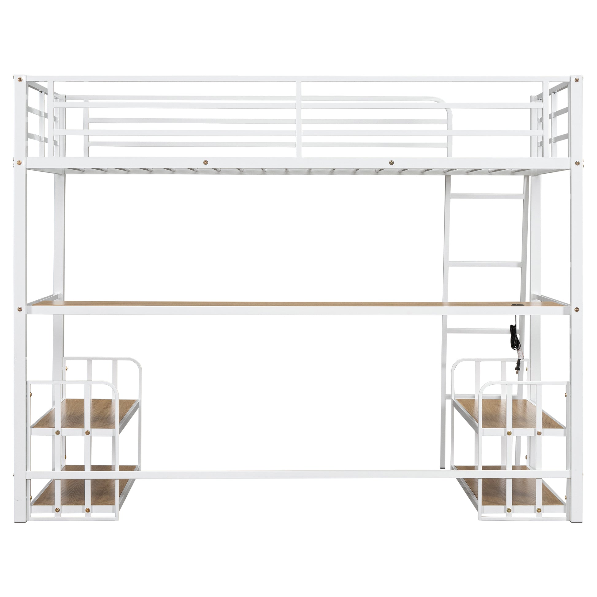 Twin Size Metal Loft Bed With Desk, Storage Shelves And Charging Station, White Box Spring Not Required Twin White Metal Mdf Metal