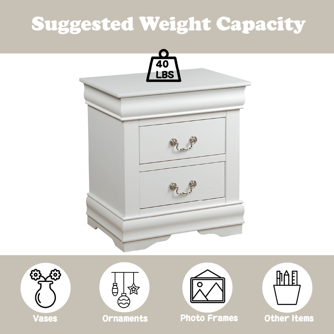 Louis Philippe White Finish Nightstand White Synthetic Wood