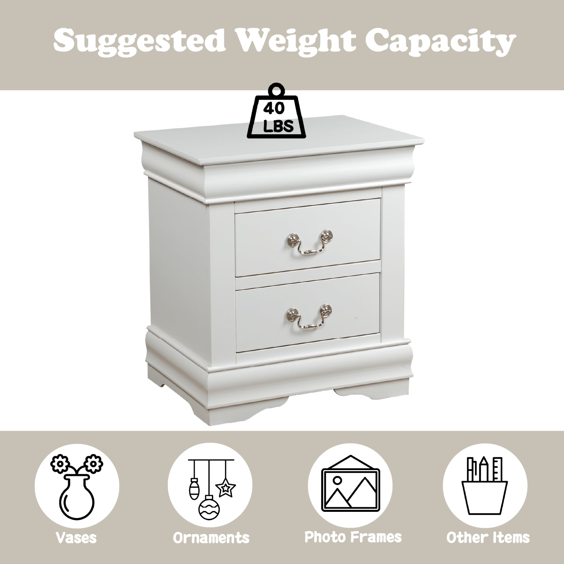 Louis Philippe White Finish Nightstand White Synthetic Wood
