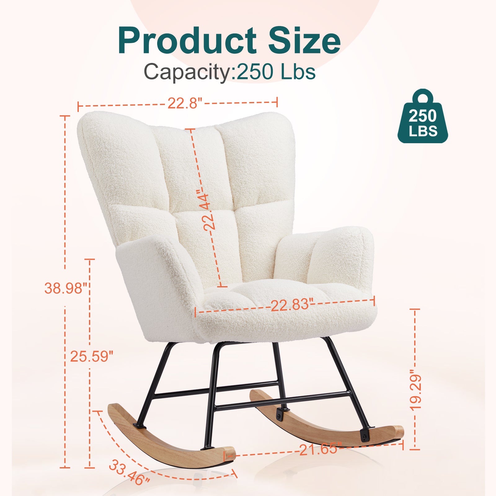 Rocking Chairs, 26" D X 37" W X 39" H, Beige Beige Metal & Wood