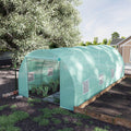 Outsunny 20' X 10' X 7' Walk In Tunnel Greenhouse, Garden Warm House, Large Hot House Kit With 8 Roll Up Windows & Roll Up Door, Steel Frame, Green Green Steel