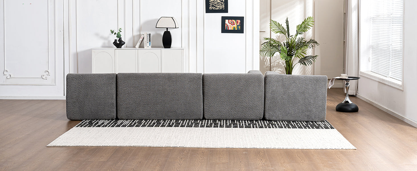 143.7" Upholstered Sofa Free Combined Sofa Couch With Two Chaise Lounge And Five Back Pillows For Living Room, Light Gray Light Gray Foam Polyester 5 Seat