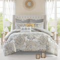8 Piece Cotton Floral Printed Reversible Comforter Set Yellow King King Yellow Cotton
