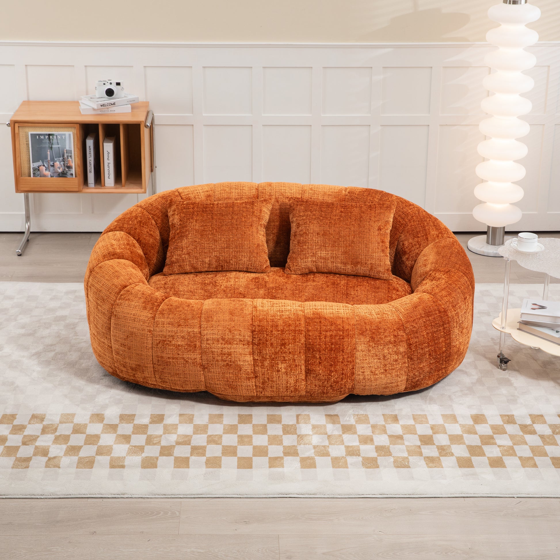 Coolmore Bean Bag Sofa Lazy Sofa Durable Comfort Lounger High Back Bean Bag Chair Couch For Adults And Kids, Indoor & Outdoor, Accent Floor Soft Lounge Chair Orange Chenille Orange Foam Chenille 2 Seat