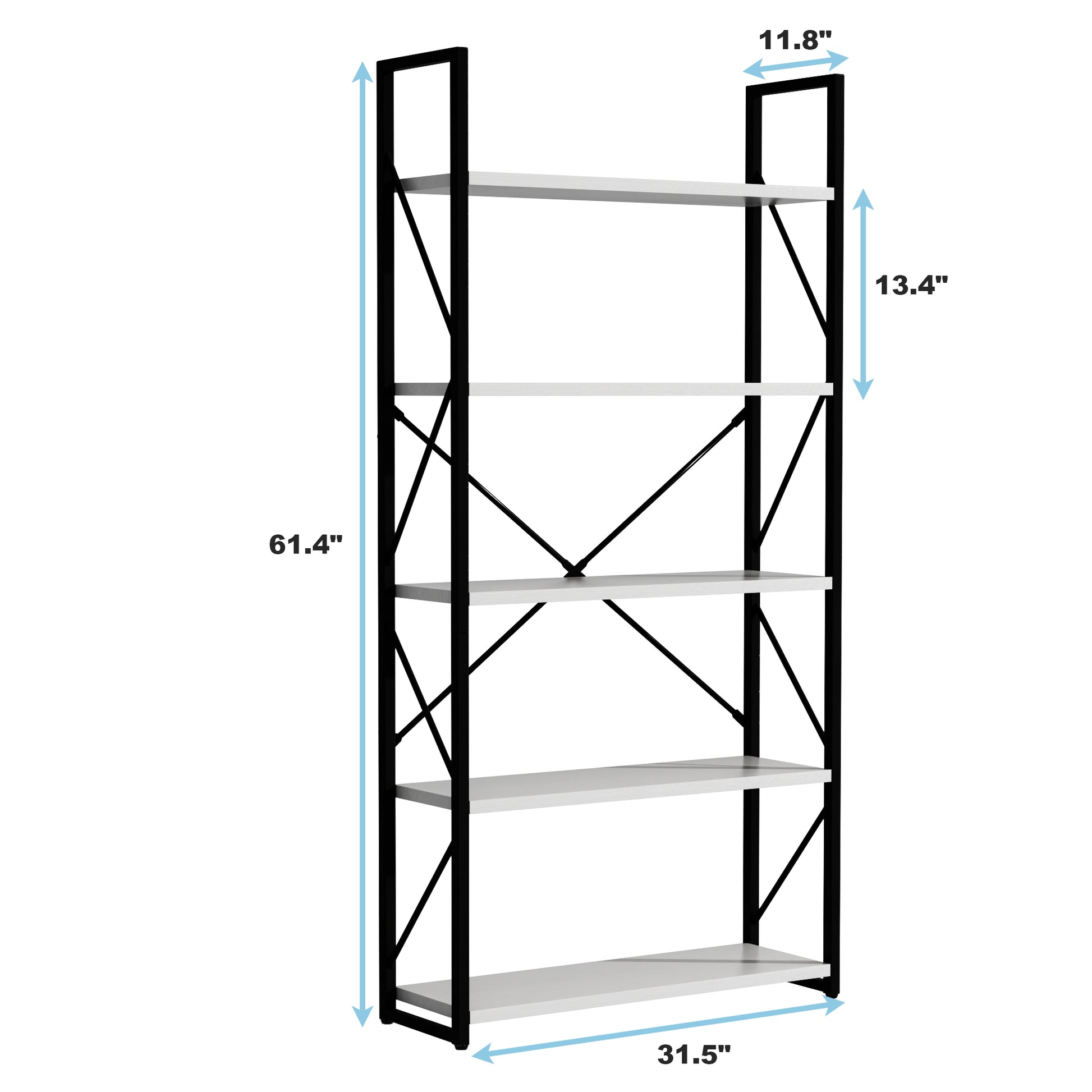 5 Tier Bookshelf, Freestanding White Book Shelf, Modern Minimalist Open Display Storage Book Shelves Standing Shelving Unit For Living Room Bedroom Home Office, White White Black Mdf