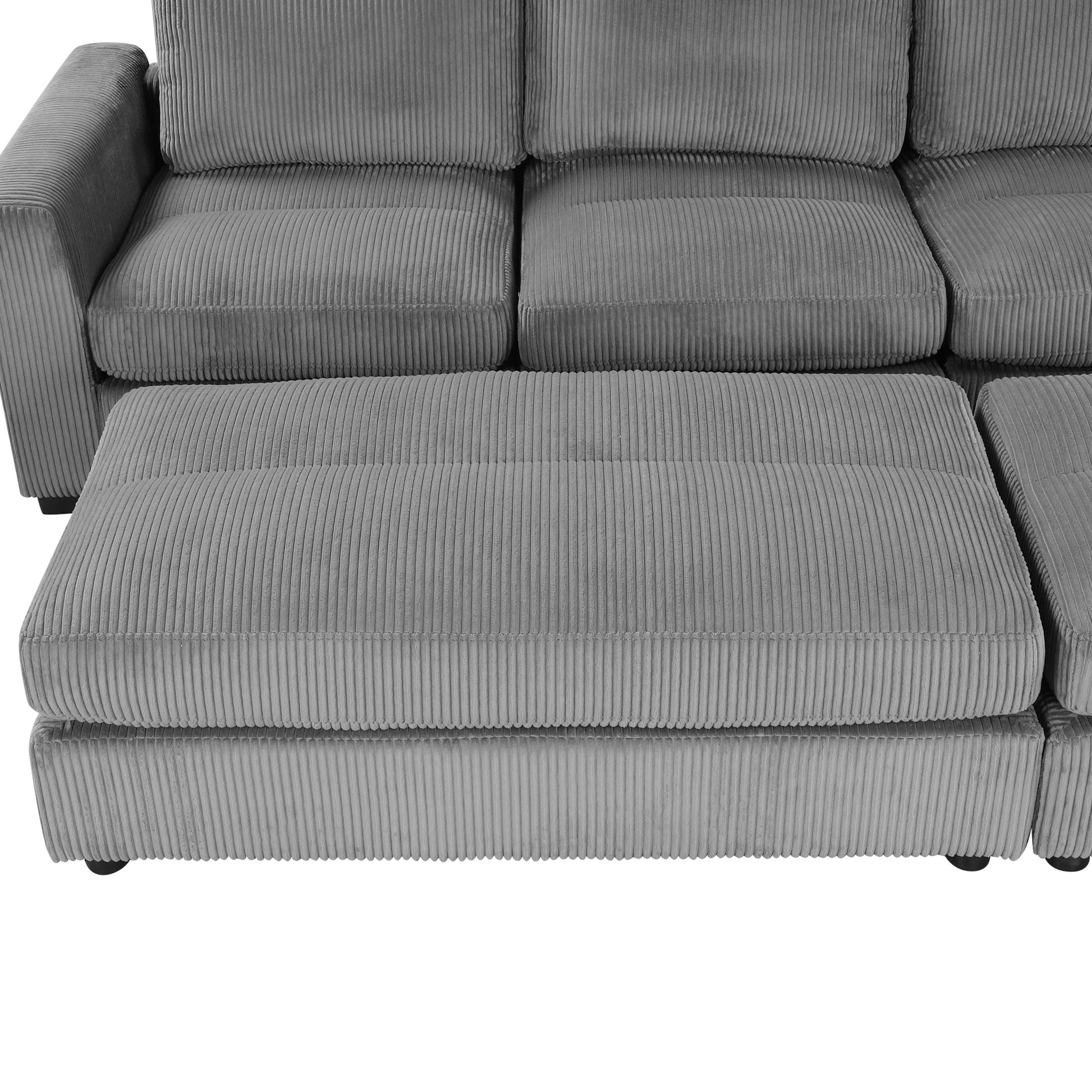 121.3" Sectional Couch Sofa Bed Modular Sofa With Two Movable Ottomans For Living Room Old Sku:N719S001640E , Gray Gray Foam Corduroy 7 Seat