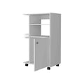 Columba Kitchen Cart, Single Door Cabinet, Four Caster White Dining Room Modern Rectangular Stationary Kitchen Islands Mdf Engineered Wood Medium 40 55In