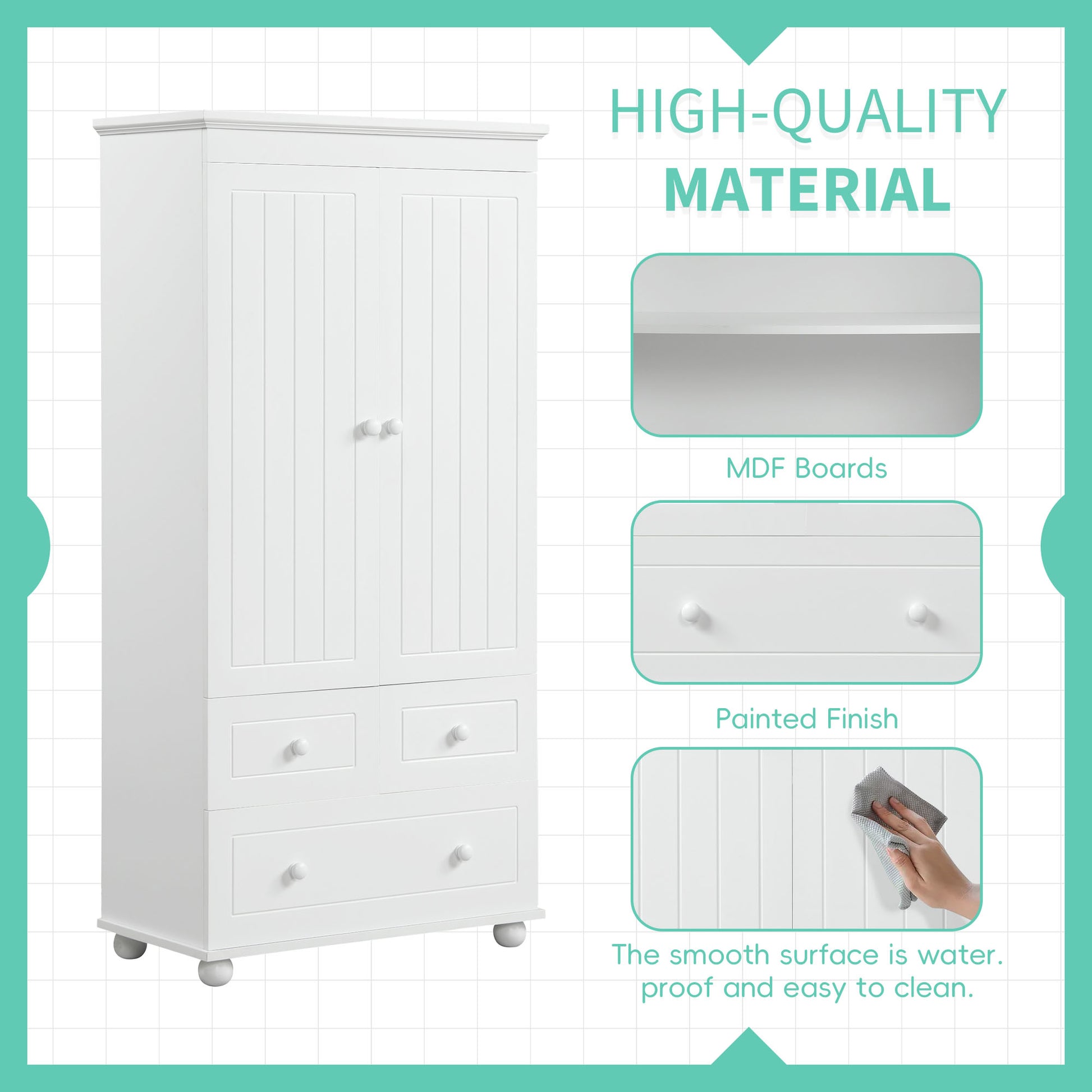 Tall Storage Cabinet With Three Drawers For Bathroom Office, White White Mdf