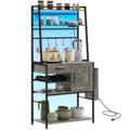 Homcom Baker'S Rack With Power Outlet And Led Lights, Coffee Bar With Storage Shelves, Industrial Microwave Stand With Wine Bottle Rack, Drawer, Barn Door Cabinet, Distressed Gray Gray Particle Board