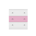 3 Drawer Wooden Nightstand With Colorblock Design And Plastic Handle, Wood Side Table With Storage Cabinet For Bedroom, White Pink White Pink Wood