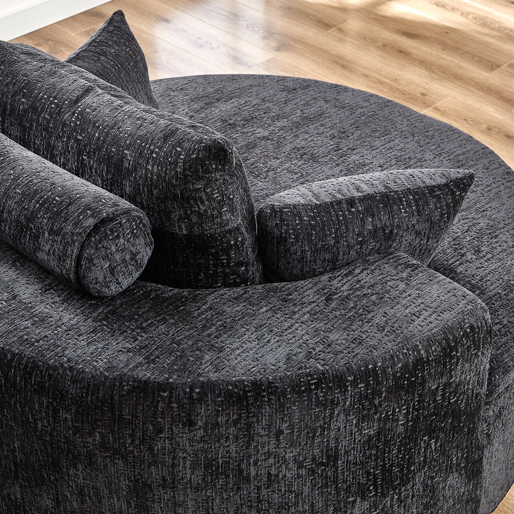 55''L Chenille Sponge Single Sofa,No Assembly Required,Fluffy Modern Sleeper Chair For Living Room, Bedroom, Lounge And Projection Room Not A Swivel Chair. Black Foam Chenille 1 Seat