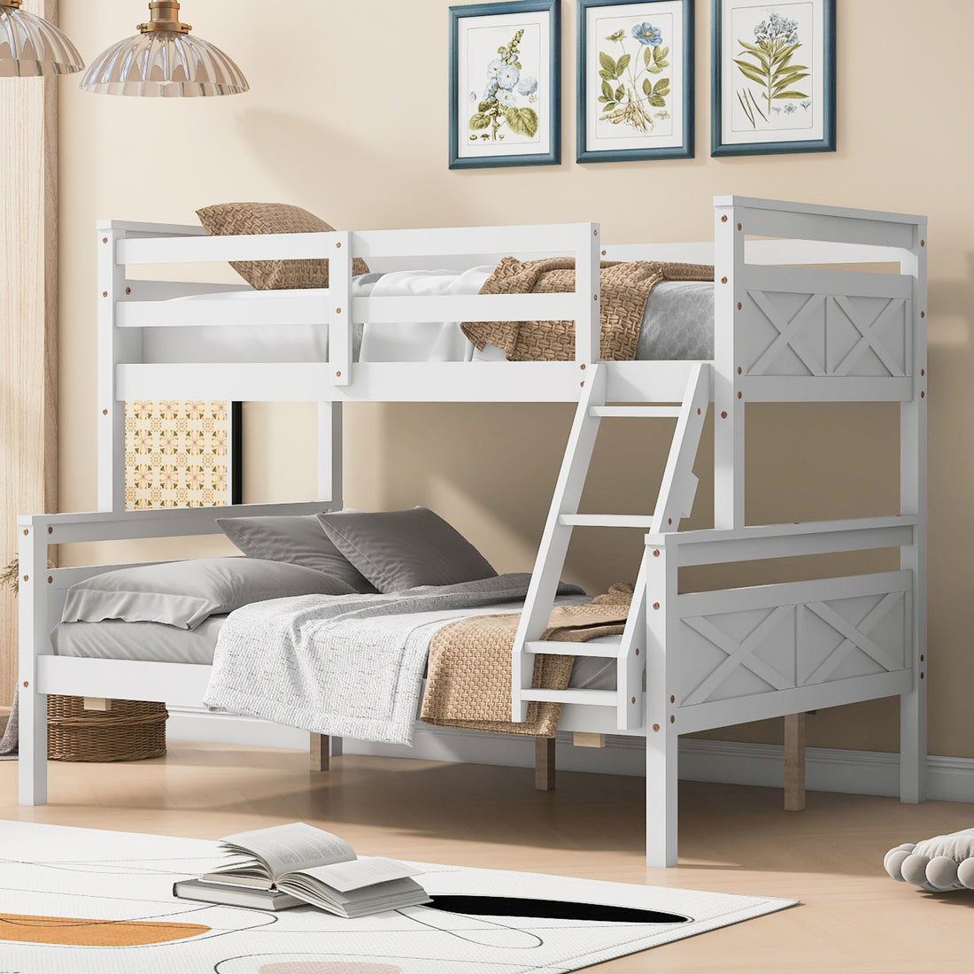 Twin Over Full Bunk Bed With Ladder, Safety Guardrail, Perfect For Bedroom, White Box Spring Not Required Twin White Wood Bedroom Bunk Pine