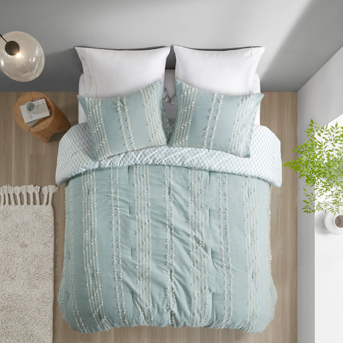3 Piece Cotton Jacquard Comforter Set Aqua King Cal King King Aqua Cotton