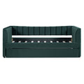 Twin Size Upholstered Velvet Daybed With Trundle, Green Box Spring Not Required Twin Green Wood Bedroom Bed Frame Velvet Upholstered