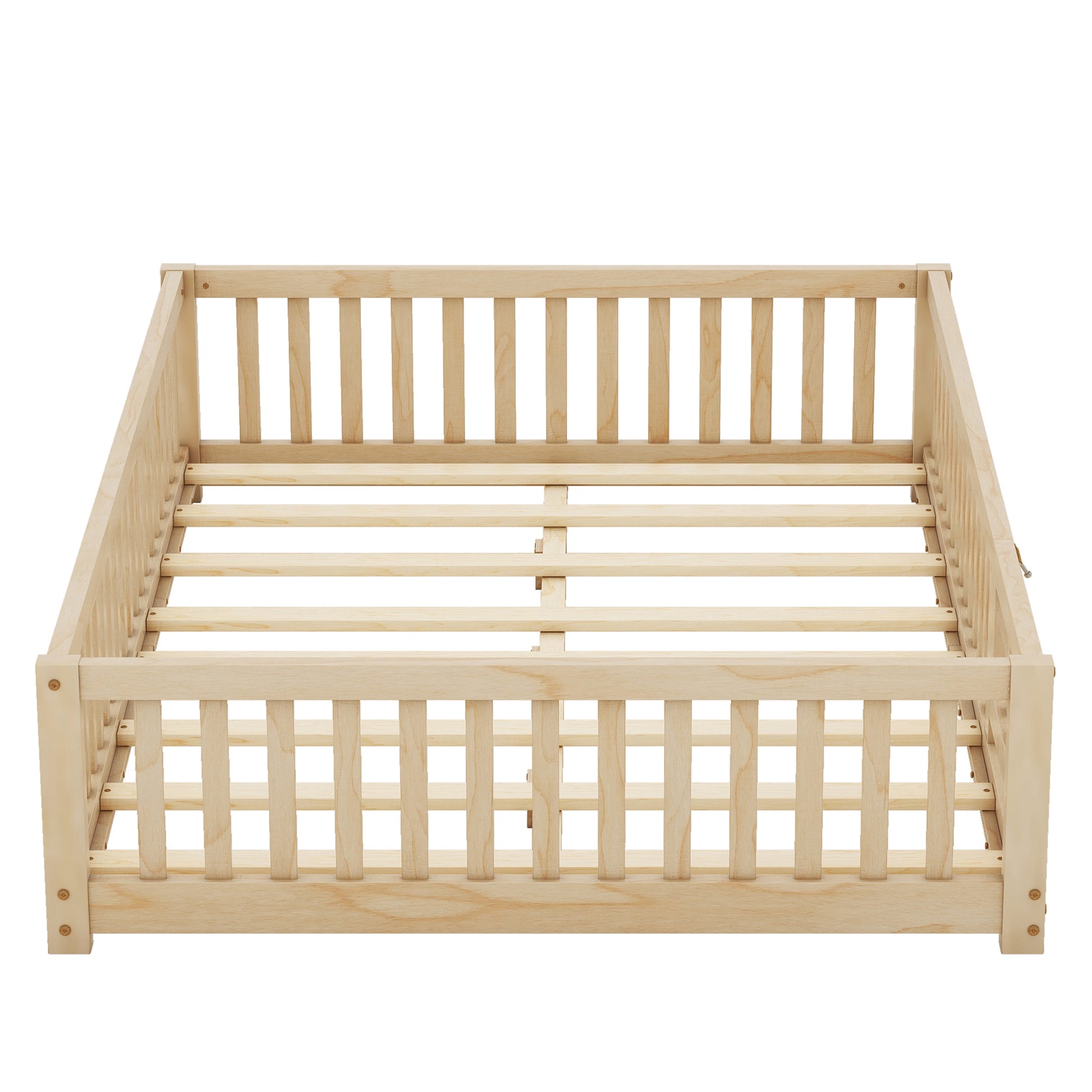 Full Size Bed Floor Bed With Safety Guardrails And Door For Kids, Natural Old Sku: W158090693 Full Natural Pine