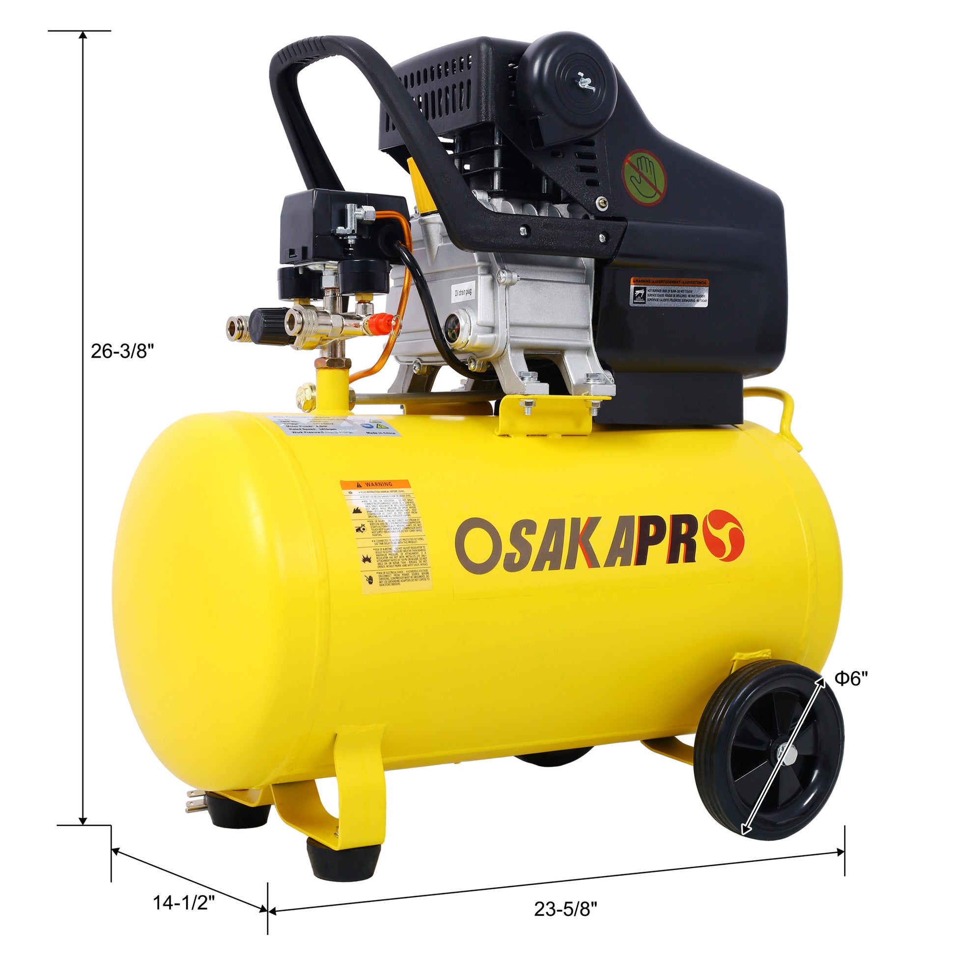 4.5Hp Portable 13 Gallons Air Compressor Tank Ultra Quiet Horizontal Tank Adjustable Pressure With Built In Wheel Yellow Metal