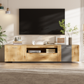 70'' Modern Tv Stand With 3 Cabinets& Drawer, Entertainment Center For Tvs Up To 80'', Color Matching Television Console For Living Room, Bedroom, Home Theatre Grey,Natural Wood Brown Primary Living Space 70 79 Inches 70 79 Inches 70 Inches Particle