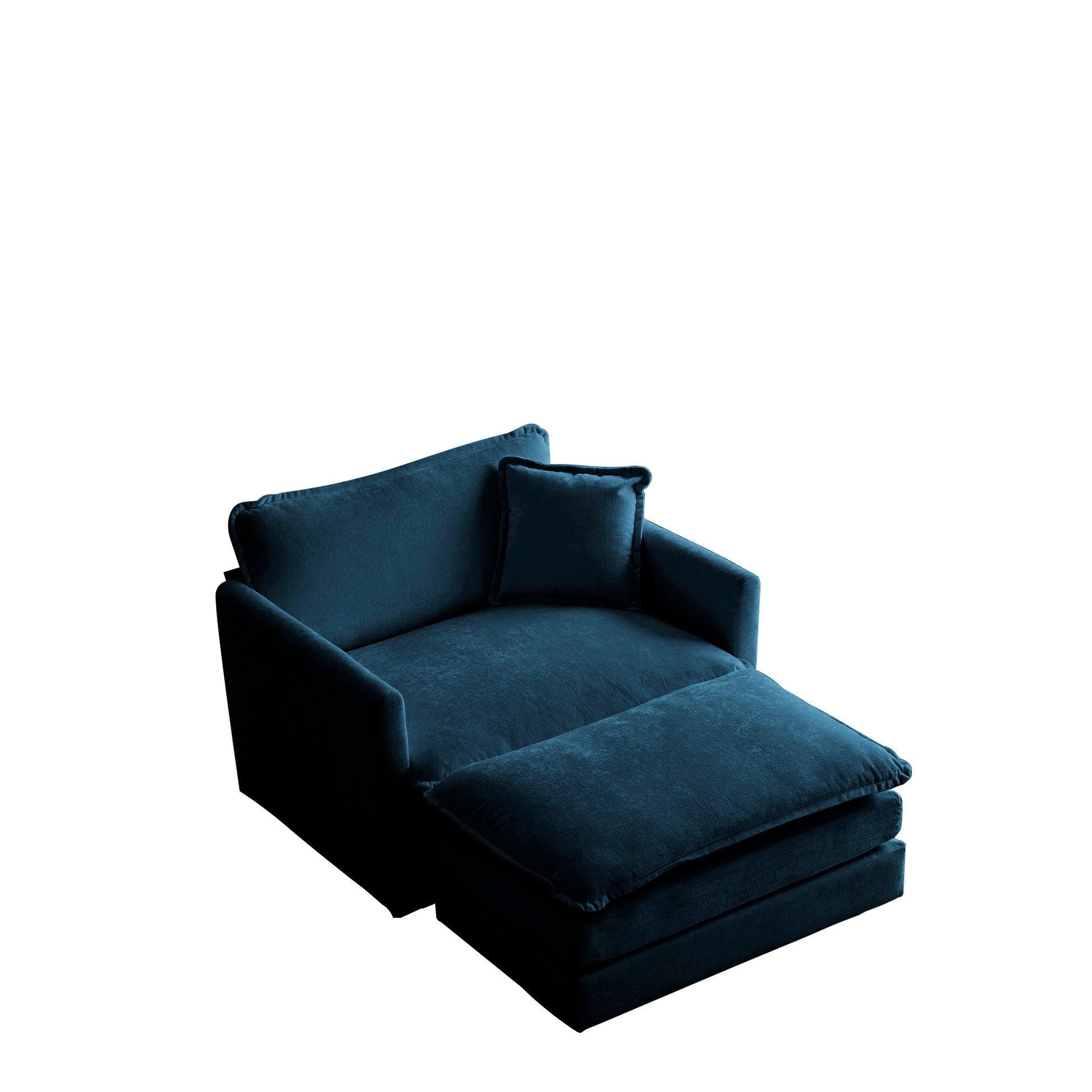 Modern Accent Chair With Ottoman, Living Room Club Chair Chenille Upholstered Armchairreading Chair For Bedroom, Blue Chenille Blue Chenille 1 Seat