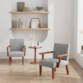Fabric Accent Arm Chair Set Of 2 With Round Wood Table Light Gray Fabric