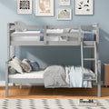 Twin Over Full Bunk Bed With Ladder, Safety Guardrail, Perfect For Bedroom, Gray Box Spring Not Required Twin Gray Wood Bedroom Bunk Pine