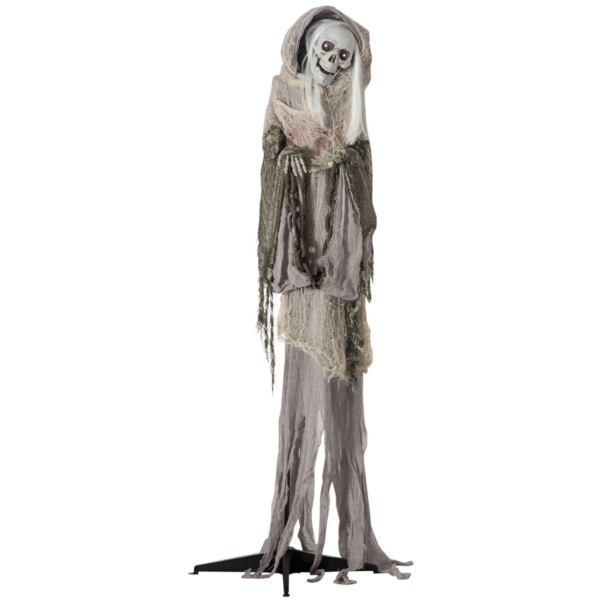 Outsunny 74" Life Size Outdoor Halloween Decorations Skeleton Witch, Sound And Motion Activated Animated Prop Animatronic D Cor With Light Up Eyes, Spooky Sound Multicolor Polyester