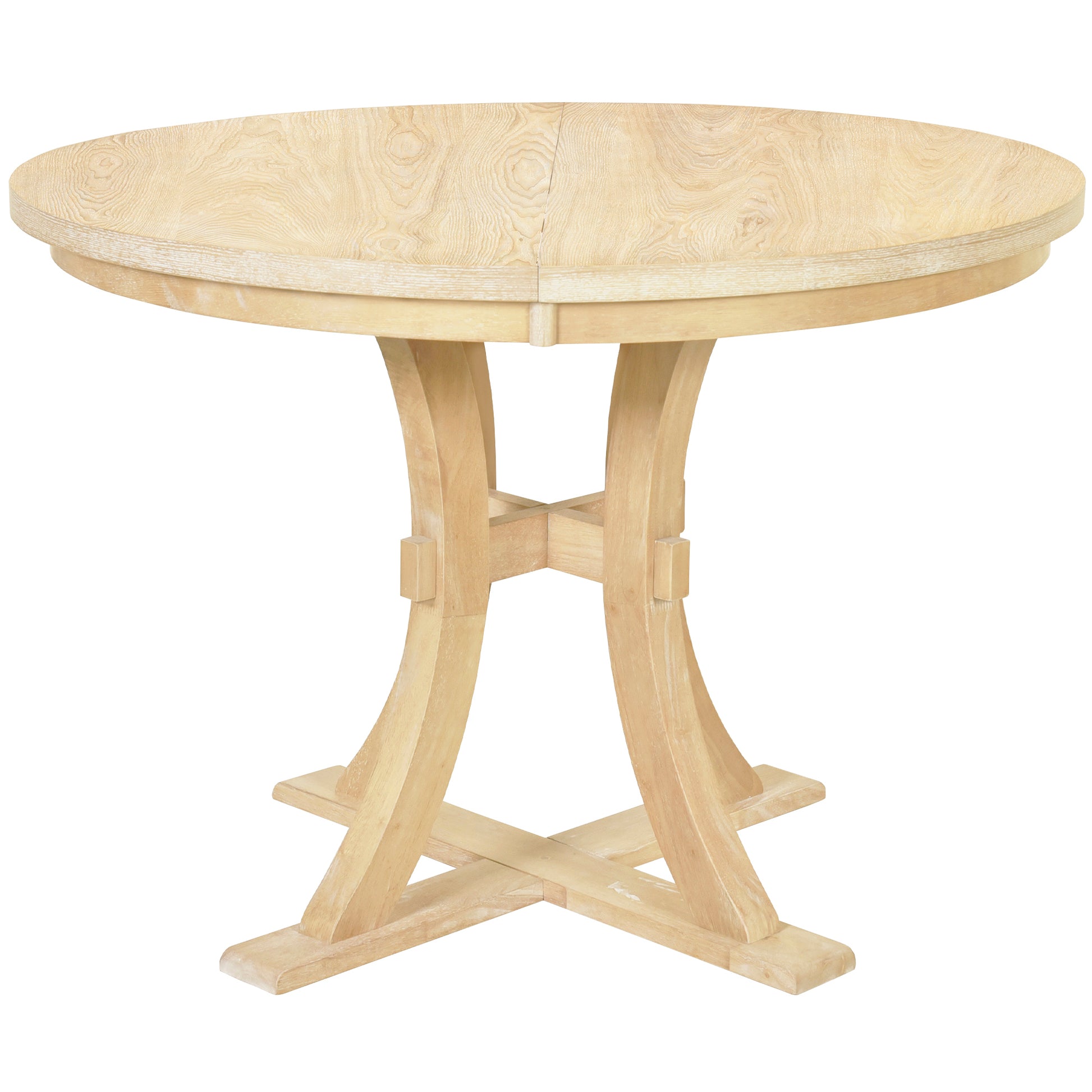 5 Piece Rustic Round Pedestal Extendable Dining Table Set With 15.7" Removable Leaf And Simple Dining Chirs For Small Places, Natural Wood Dining Room Extendable Rubberwood Oval Dining Table With Chair Wood Wood Natural Seats 4 Removable Leaf Farmhouse