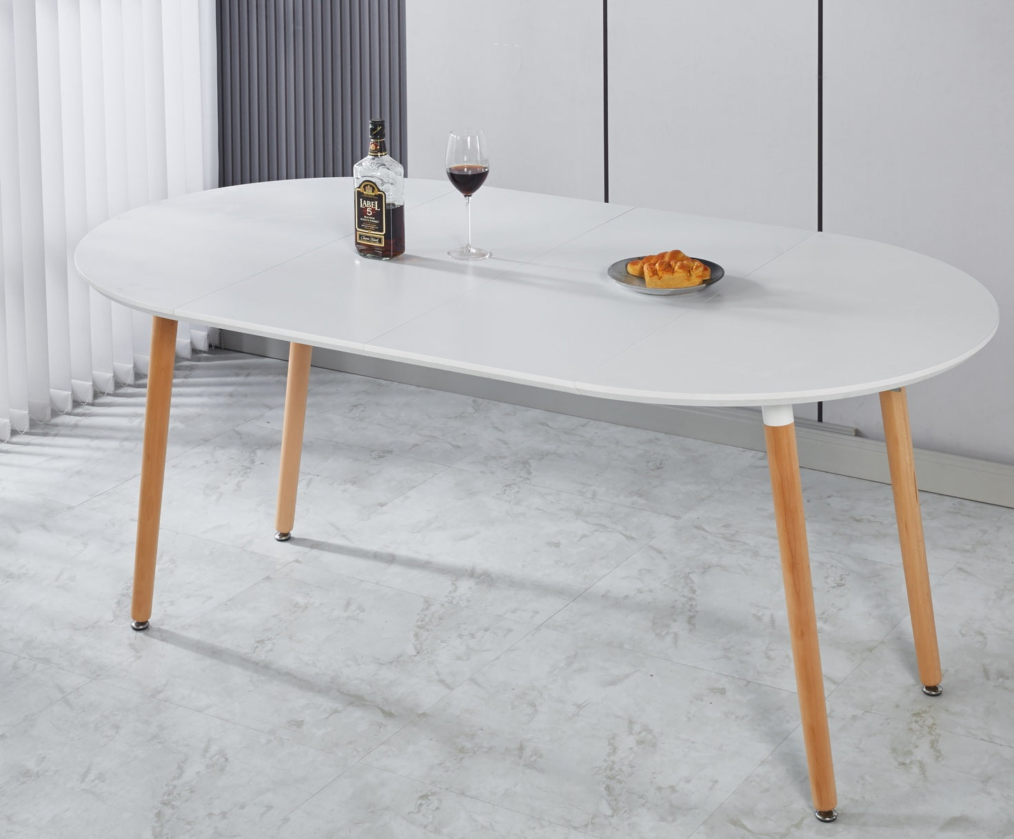 Extensible Table,Dining Table,Office Table,Coffee Table,Wood Leg,100 140 180X100X75Cm Matte White Mdf