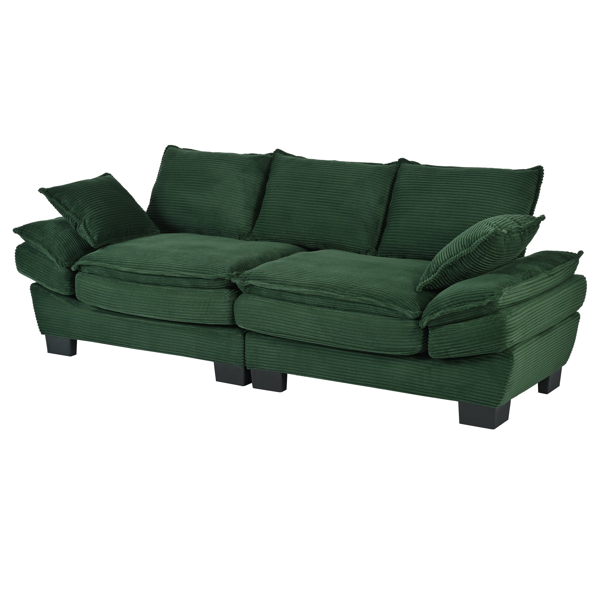 85.4" Modern Curved Sofa, Back Upholstered Couch With 2 Decorative Throw Pillows, Corduroy Fabric Couch For Living Room, Bedroomapartment Dark Green Corduroy 2 Seat