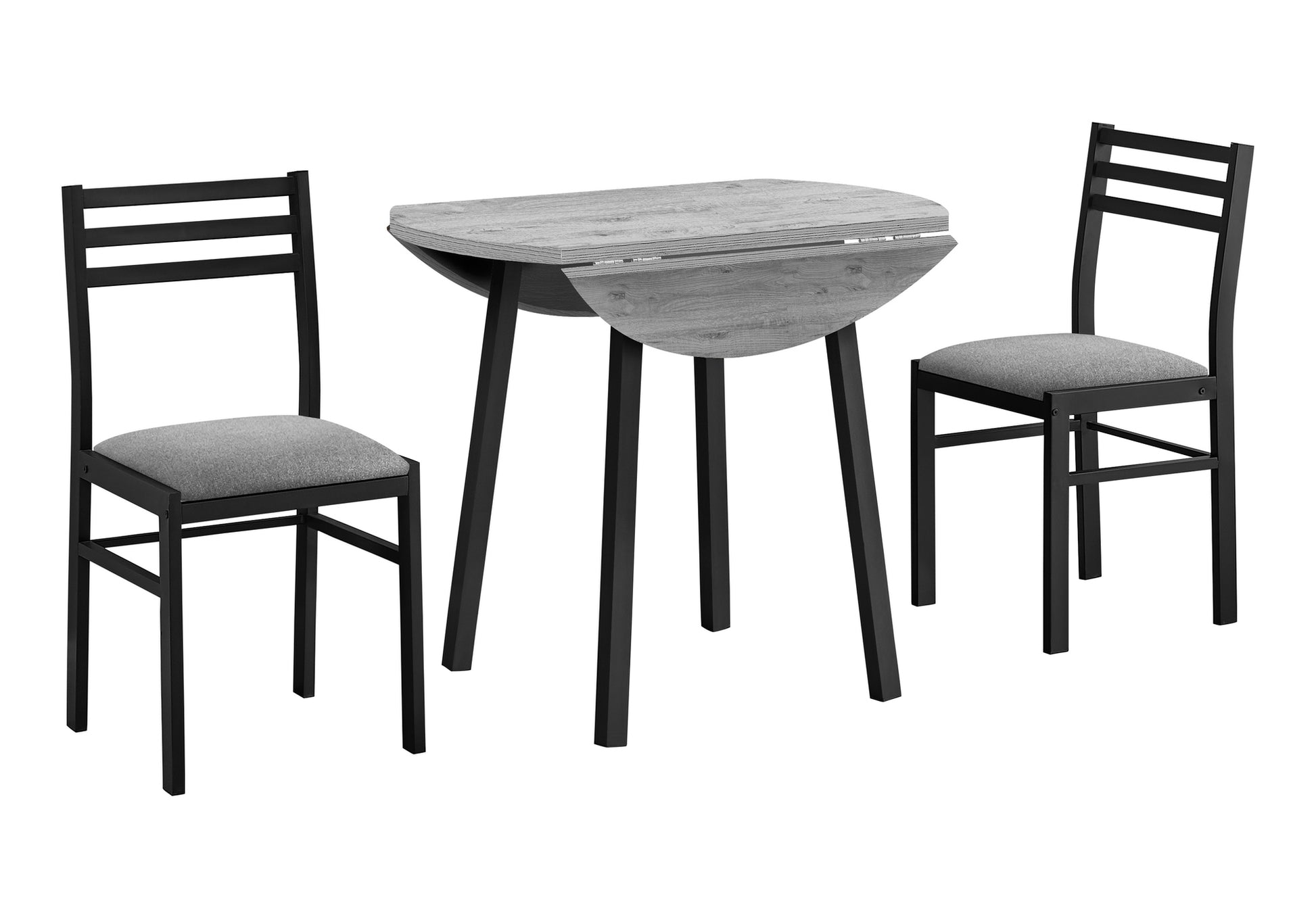 Dining Table Set, 3Pcs Set, Small, 35" Drop Leaf, Kitchen, Black Metal, Grey Laminate, Contemporary, Modern Grey Foam Mdf