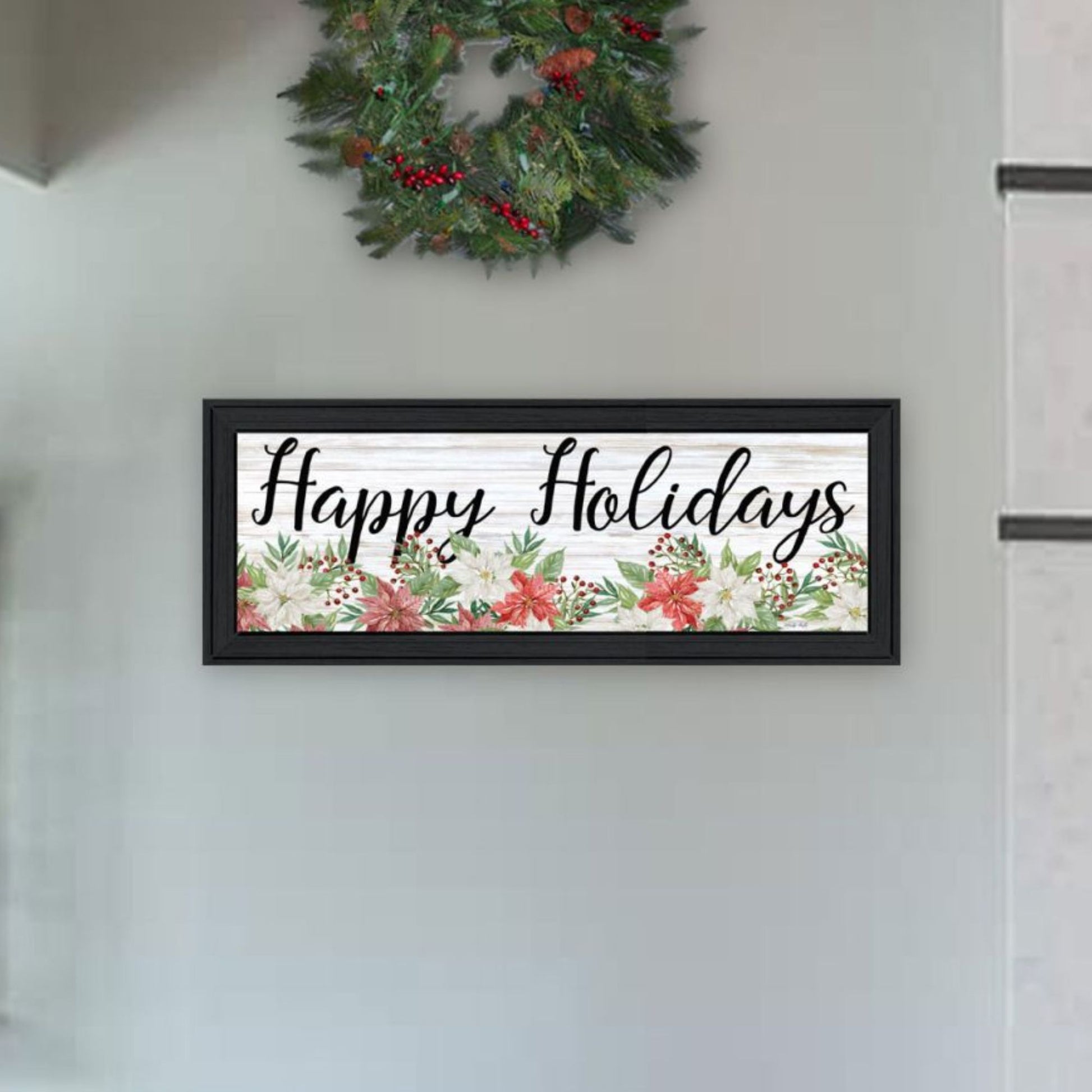 "Merry & Bright Holiday Happy Holidays To You" Framed Wall Art For Living Room, Wall Art Print For Home Decor, Bedroom Wall Art By Cindy Jacobs Multicolor Wood Paper