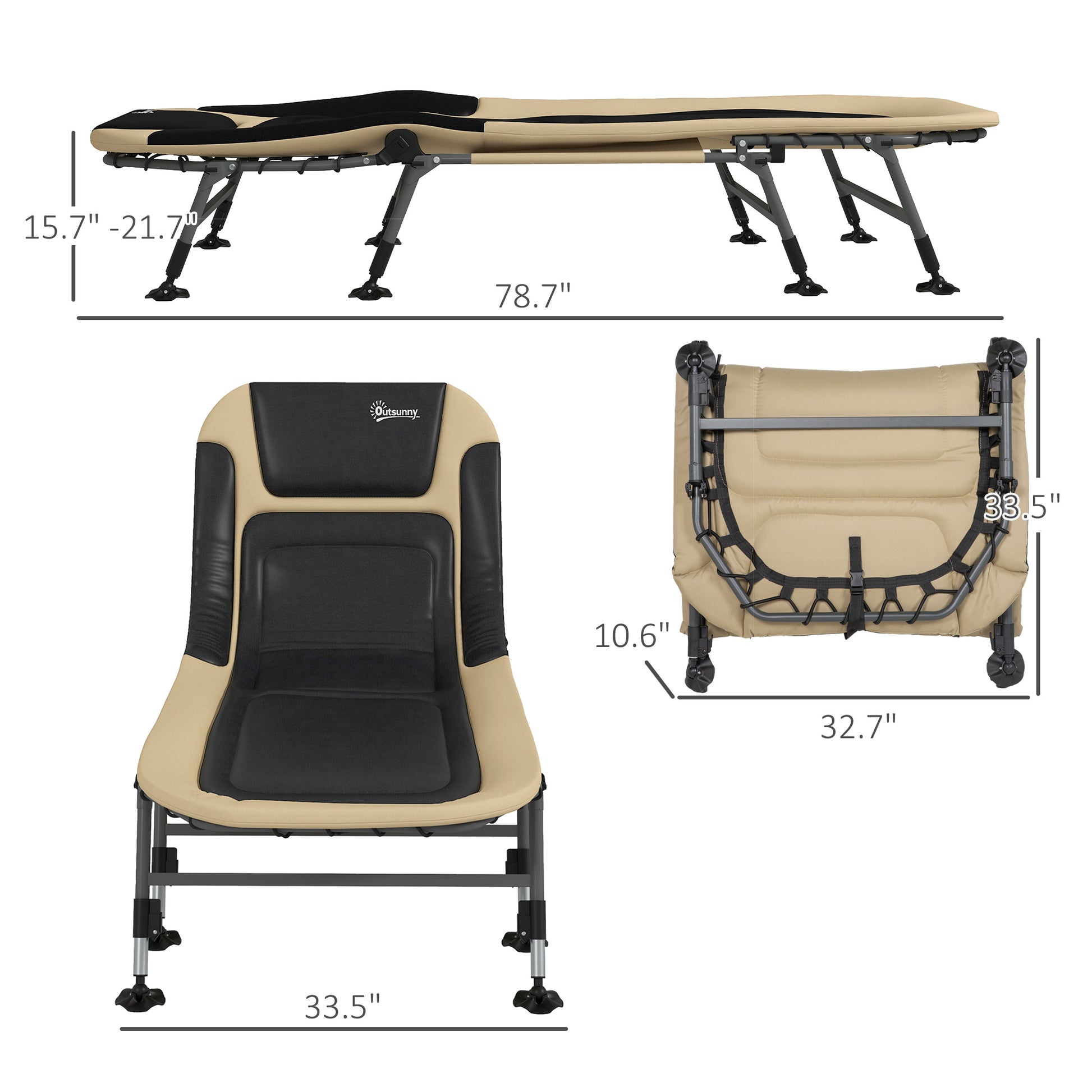Outsunny Camping Cot For Adults, Folding Bed With Soft Padded Cushions & Headrest, 180 Adjustable Reclining Lounger, Heavy Duty And Portable With A 400 Lbs. Capacity, Cream White Cream White Oxford Fabric