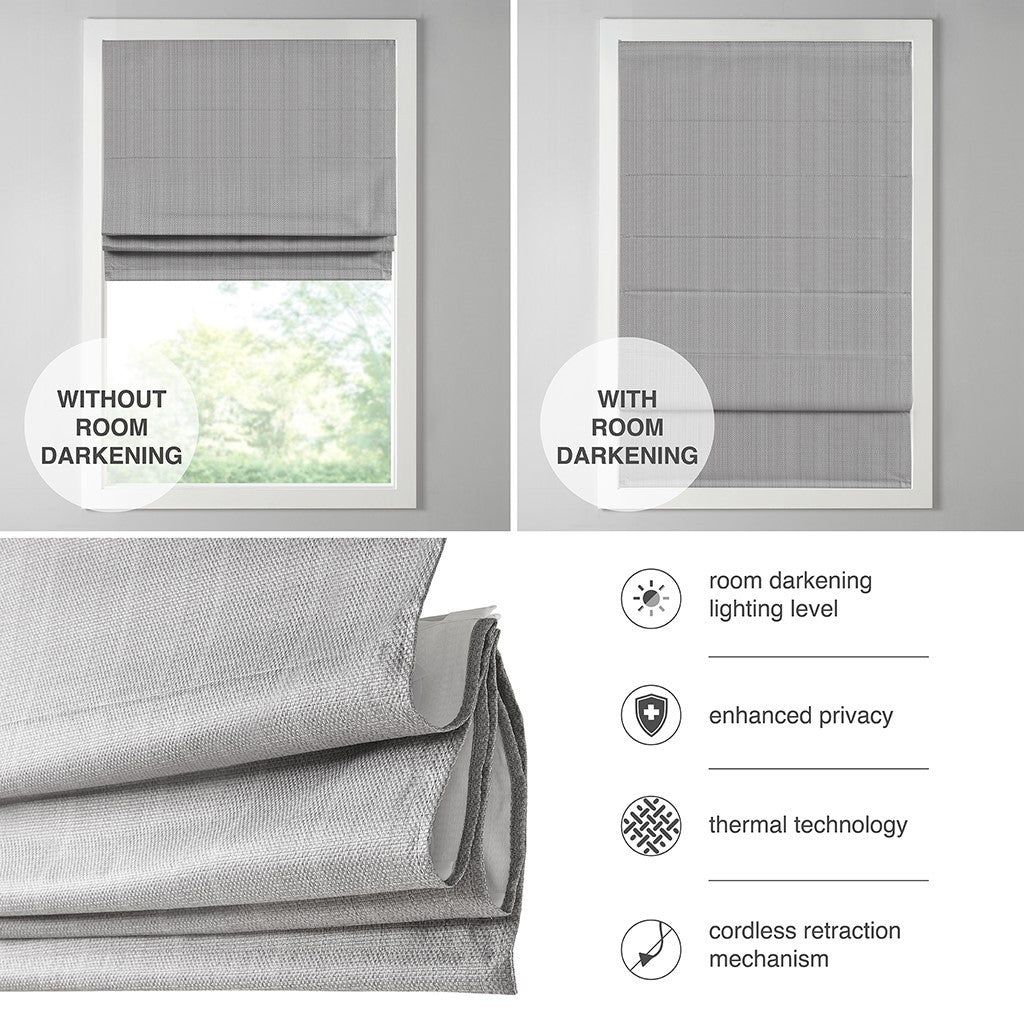 Basketweave Room Darkening Cordless Roman Shade Grey Polyester