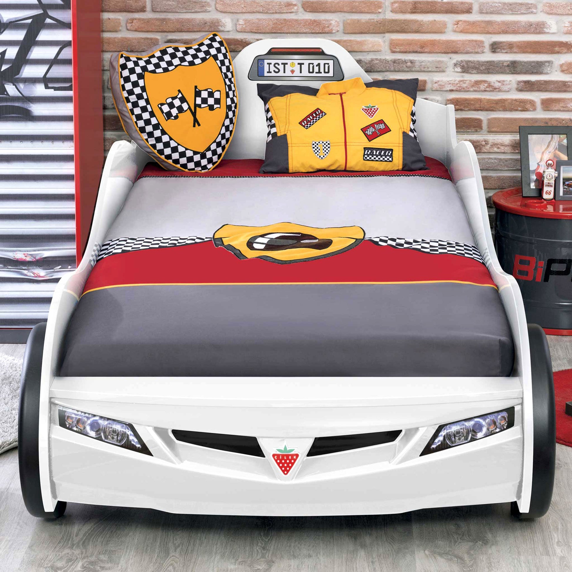 Coupe Twin Race Car Bed, White White Particle Board