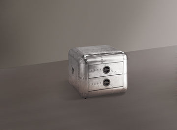Aluminum 2 Drawer End Table Silver Primary Living Space Drawers Rectangular Wood Metal