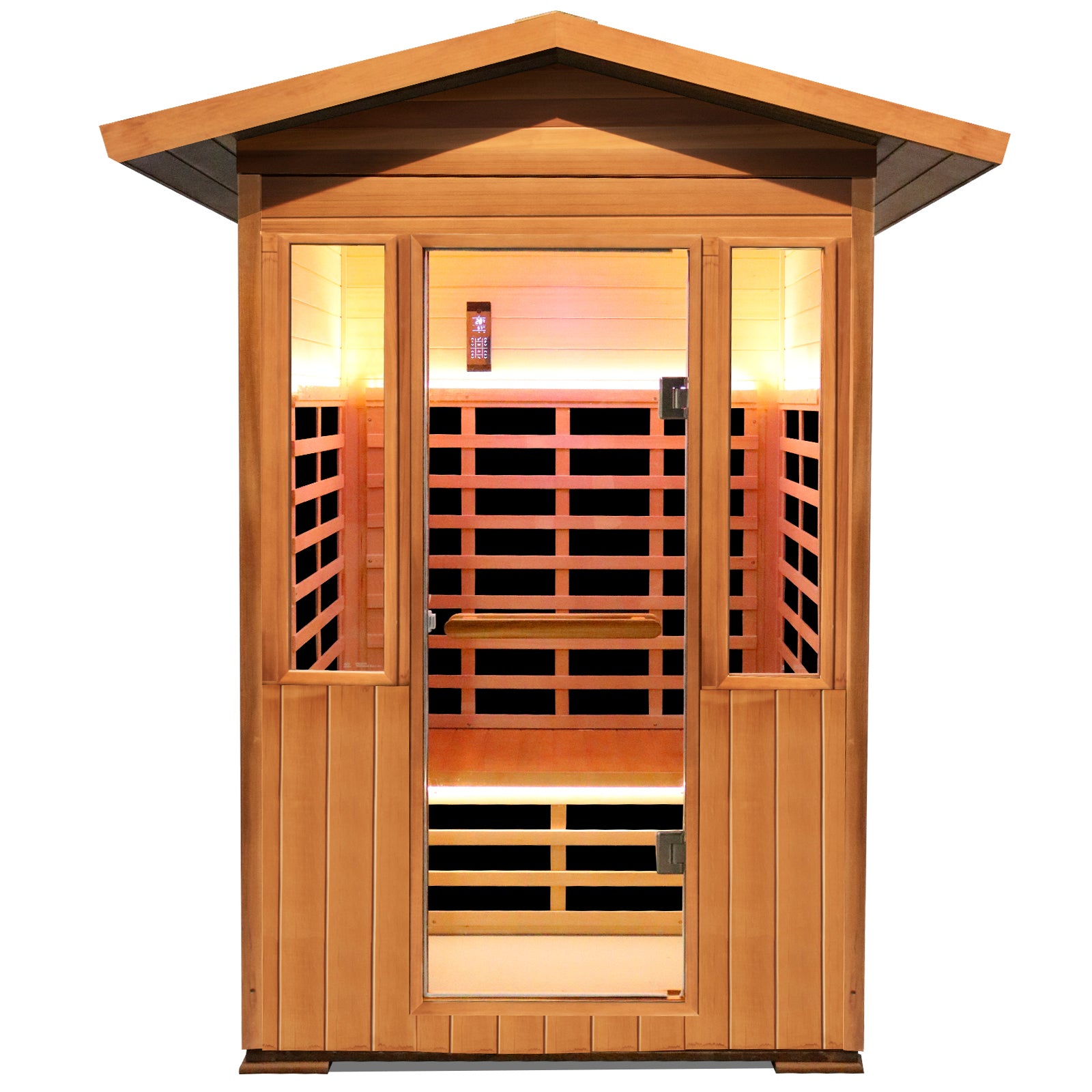 Outdoor Double Red Cedar Far Infrared Sauna Room Natural Wood Stainless Steel Glass