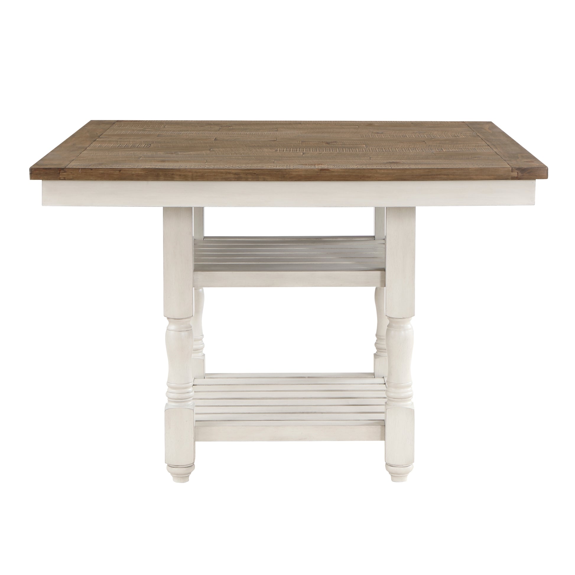 Antique White Finish Counter Height Set 5Pc Table With Bottom Storage And 4 Counter Height Chairs Farmhouse Style Dining Kitchen Set Wooden Furniture Wood Wood Antique White,Brown Seats 4 Wood Dining Room Farmhouse Square Wood