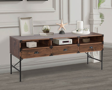 59" Tv Stand "Chic Walnut Media Console With Cable Management And Adjustable Metal Feet Walnut Solid Wood