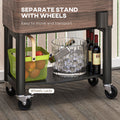 Outsunny Outdoor Cooler Cart, Rolling Beverage Ice Chest, Rugged Steel Patio Cooler With Locking Wheels, 60 Quart Capacity For Poolside Bbqs, Brown Brown Plastic